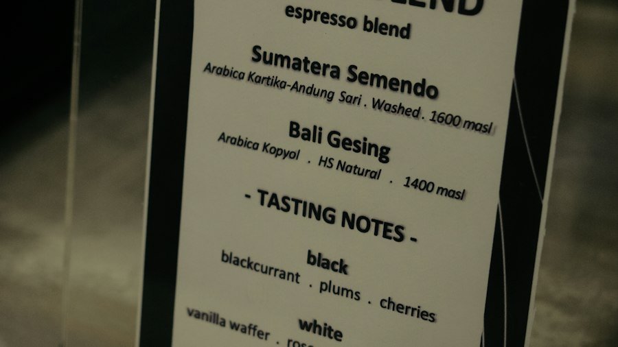 Photo menu tasting